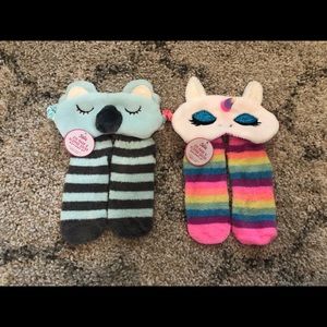 Justice sleep mask and gripped bottom socks